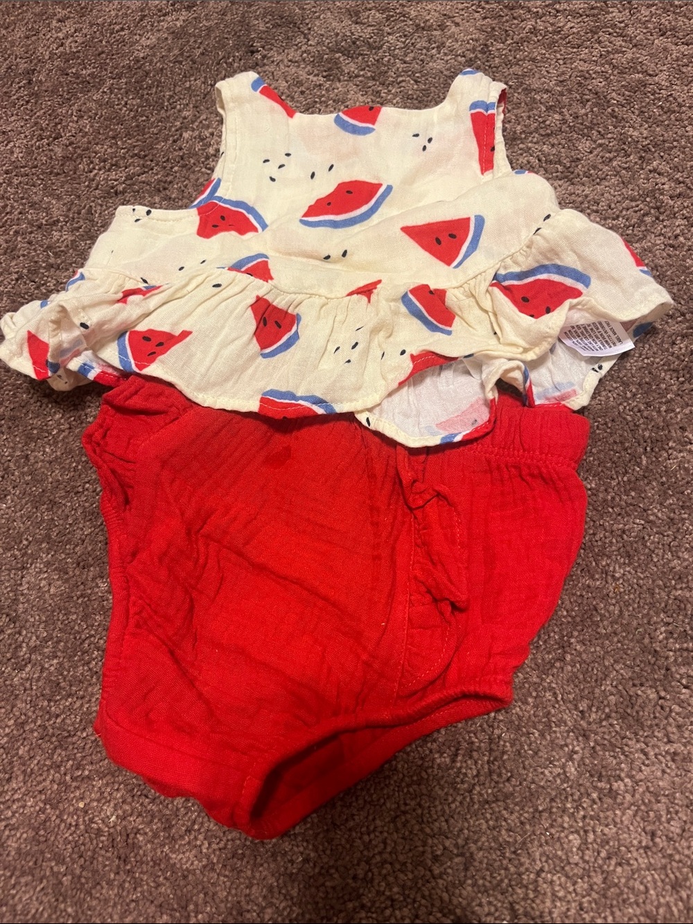 Cat & Jack Cream Watermelon Print Top with Red Bloomer Set